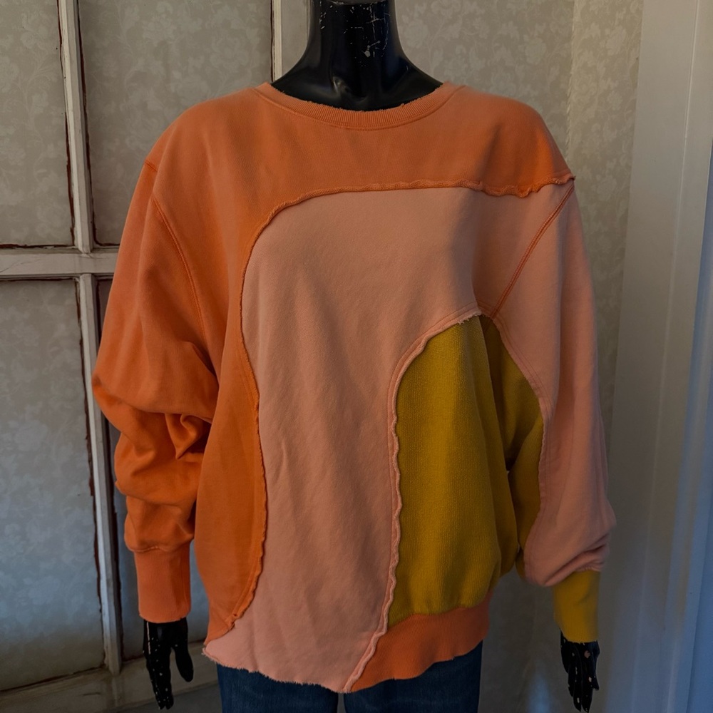 We The Free Colorblock Crewneck 100% Cotton Oversized Sweatshirt Sz Small